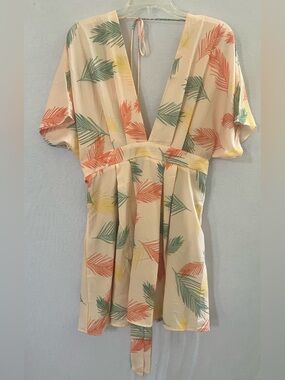 Floerns Tropical Palm Leaf Plunging V-Neck Open Back Summer Mini Dress - NWT